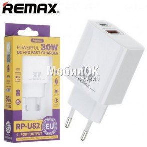 С.з.у. Remax Remine Fast Charger, USB + Type-C, 30W (RP-U82) белое