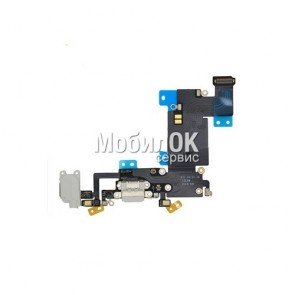 Шлейф для Apple iPhone 6S Plus белый, коннектора зарядки, коннектора наушников, с микрофоном