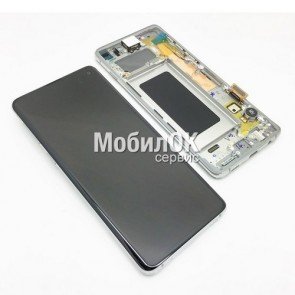 Дисплей для Samsung G973F Galaxy S10 Prism White в сборе с рамкой, оригинал (GH82-18850B)