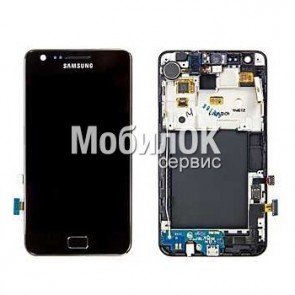 Дисплей для Samsung I9100 Galaxy S2 черный, с тачскрином и рамкой