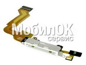 Шлейф для Apple iPhone 4S белый, коннектора зарядки