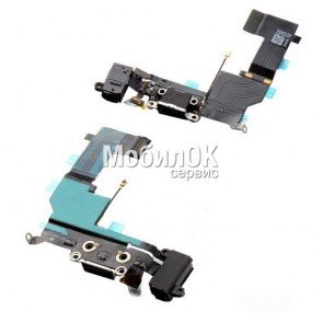 Шлейф для Apple iPhone SE черный, коннектора зарядки, коннектора наушников, с микрофоном
