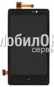 Дисплей для Nokia 820 Lumia чёрный, с тачскрином и рамкой
