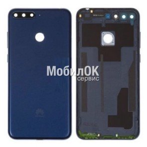Задняя крышка для Huawei Y6 Prime (2018) синяя, со стеклом камеры