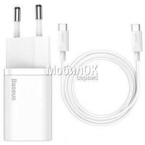 С.з.у. Baseus Super Si Quick Charger, Type-C, 25W с кабелем Type-C to Type-C 3A 1м TZCCSUP-L02 белое