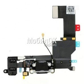Шлейф для Apple iPhone 5S белый, коннектора зарядки, коннектора наушников, с микрофоном