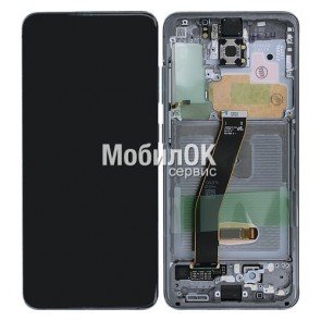 Дисплей для Samsung G980F Galaxy S20 Cosmic Grey в сборе с рамкой, оригинал (GH82-22123A)