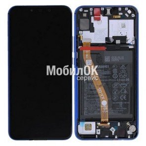 Дисплей для Huawei P Smart Plus/Nova 3i синий, в сборе с тачскрином, рамкой и АКБ, оригинал 02352BUH