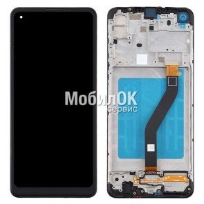 Дисплей для Samsung A215F Galaxy A21 черный, с тачскрином и рамкой