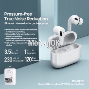 Наушники беспроводные Remax True Wireless Stereo Earbuds V5.2 с шумоподавлением (PD-BT101) белые