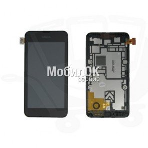 Дисплей для Nokia 530 Lumia черный, с тачскрином и рамкой