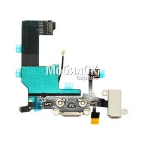 Шлейф для Apple iPhone 5 белый, коннектора зарядки, коннектора наушников и компонентами