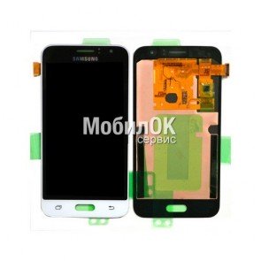 Дисплей для Samsung J120F Galaxy J1 (2016) белый, в сборе с тачскрином, оригинал (GH97-18224A)