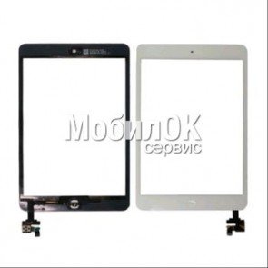 Сенсорный экран для Apple iPad Mini/Mini 2 белый, со шлейфом, микросхемами и кнопкой меню (A1432)
